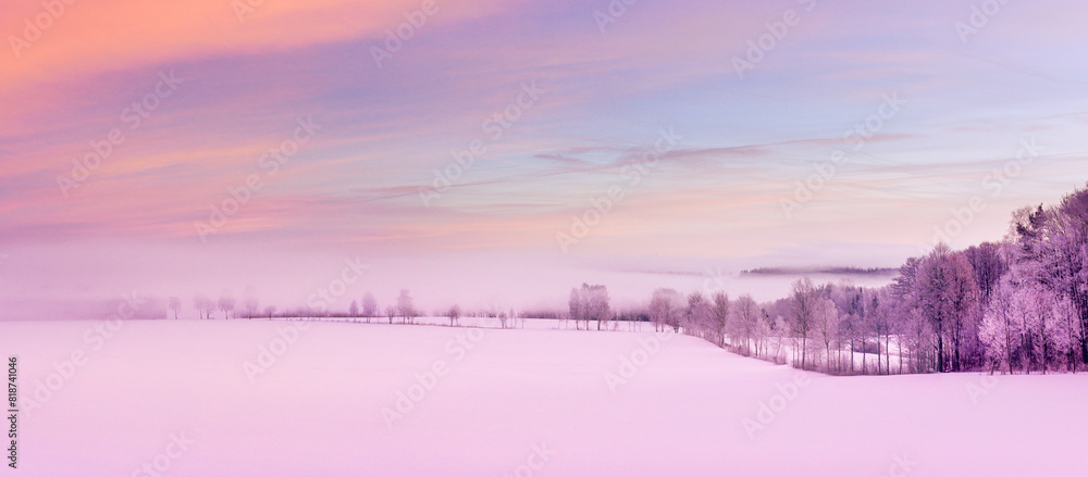 a pink and blue photo with a field in the background a pink and blue photo with a field in the background