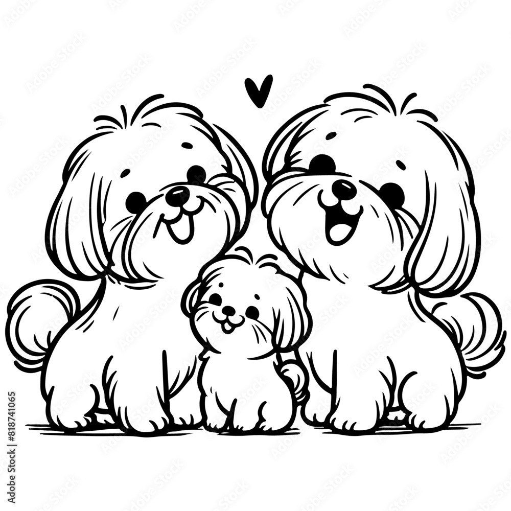 Obraz premium Family Dog Vector Illustrations Featuring Mom and Baby Dog, Dad and Baby Dog in Loving Poses