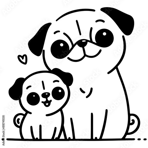 Family Dog Vector Illustrations Featuring Mom and Baby Dog  Dad and Baby Dog in Loving Poses