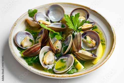 Spiral of Baby Clams in Vibrant Green Onion Broth