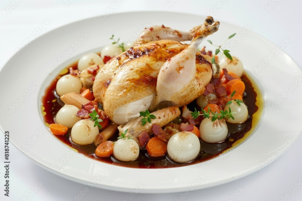 Roasted Baby Chicken with Red Wine Sauce and Vegetables Roasted Baby Chicken with Red Wine Sauce and Vegetables