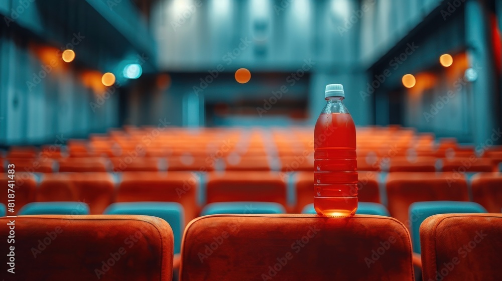 Education podium with a water bottle and notes in an auditorium text Education podium with a water bottle and notes in an auditorium text