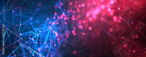 Abstract futuristic background with glowing low poly lines and dots photo