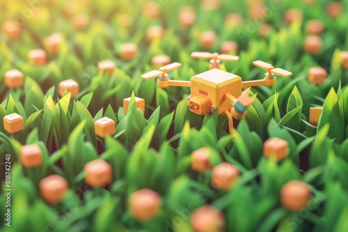 Smart farming with drone technology for sustainable agriculture, crop spraying, and precision care in lush green fields.