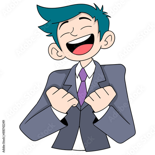male businessman expressing himself happily achieving financial targets
