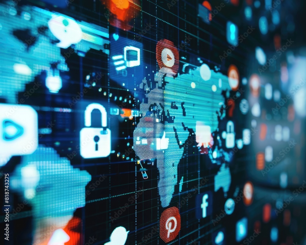 Fototapeta premium Interconnected Digital World Global Communication and Social Network Ecosystem