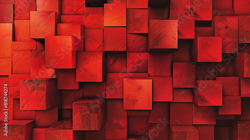 A red wall made of red blocks. The blocks are arranged in a way that creates a pattern. The wall is made of wood and has a rough texture