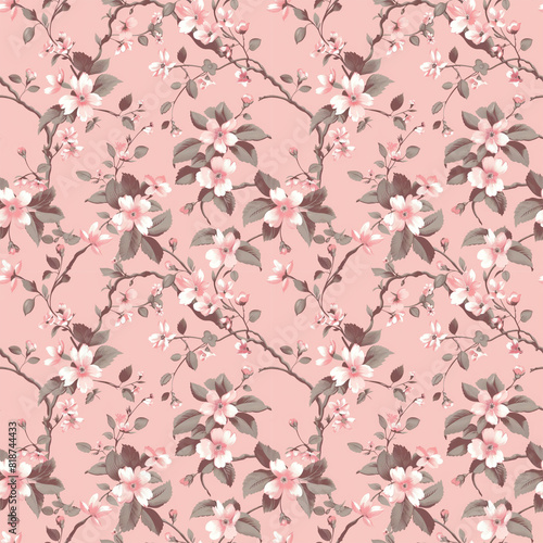 Floral pink color, form natural, seamless fabric pattern.