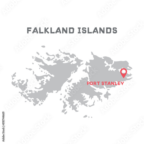 Falkland islands vector map illustration, country map silhouette with mark the capital city of Falkland islands inside. vector illustration