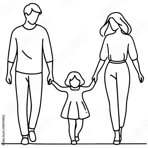 Family Vector Illustration of Father, Mother, and Children Walking Together for Special Days