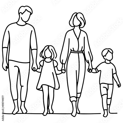 Family Vector Illustration of Father, Mother, and Children Walking Together for Special Days