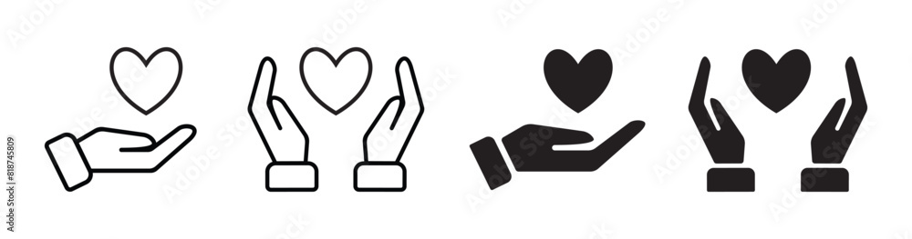 Hand holding heart vector icon set. Heart Symbol Hold by Hands on different style. charity or donation icon sign and symbol suitable for apps and websites. Vector illustration. Hand holding heart vector icon set. Heart Symbol Hold by Hands on different style. charity or donation icon sign and symbol suitable for apps and websites. Vector illustration.
