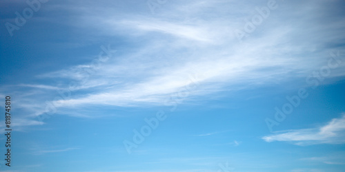 panorama blue sky with white soft clouds  Sky blue background