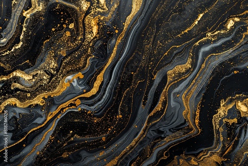 Abstract black and gold marble pattern, background.