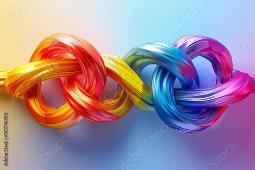 Iconic Pride symbols intertwined, holographic effect, vibrant colors, digital illustration, high detail.