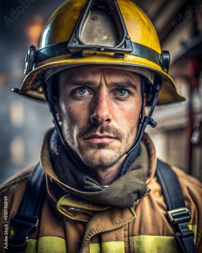 Firefighter Saving Lives – 4:5: A heroic close-up of a firefighter in action, demonstrating bravery and community service.
