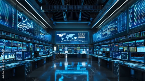 High-energy trading room filled with screens showing market graphs in flux  capturing the intense atmosphere of financial trading  all in stunning HD quality.