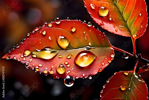Red leaves with water drops