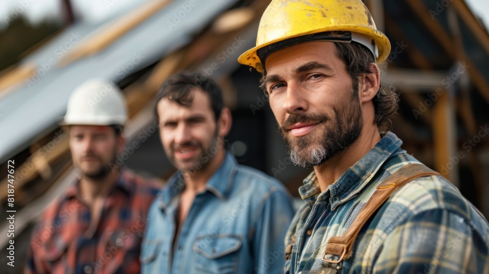 Professional roofer coordinating with team members to ensure a safe and efficient roofing project Professional roofer coordinating with team members to ensure a safe and efficient roofing project