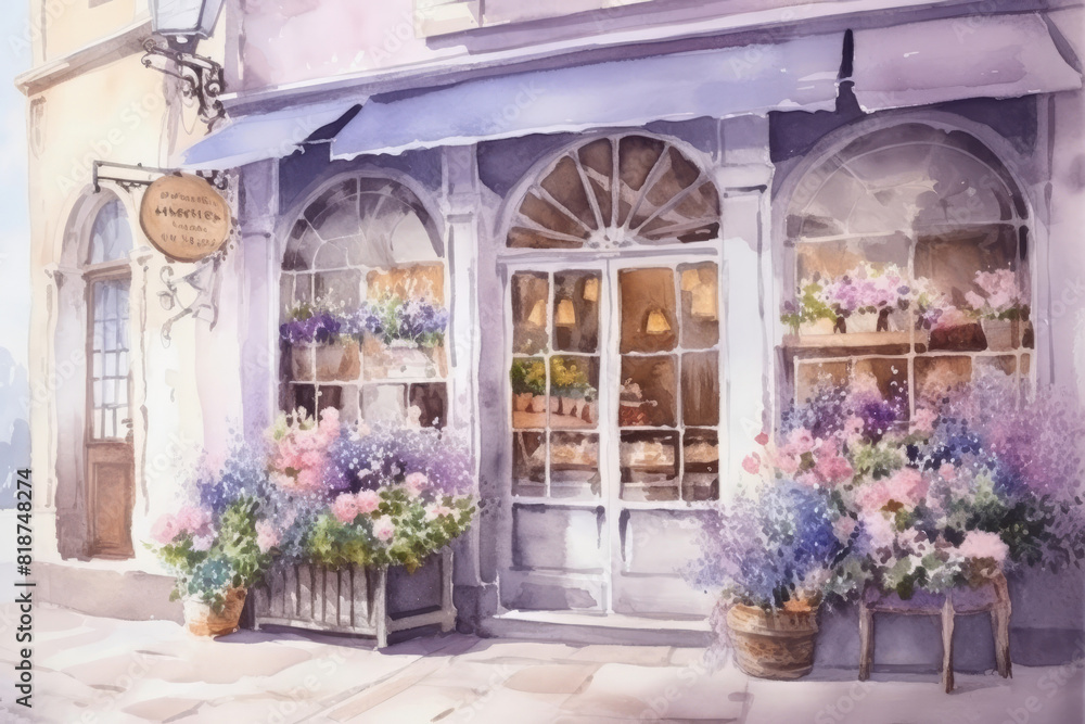 Flower Shop. Flower Store. Cute Watercolor illustration