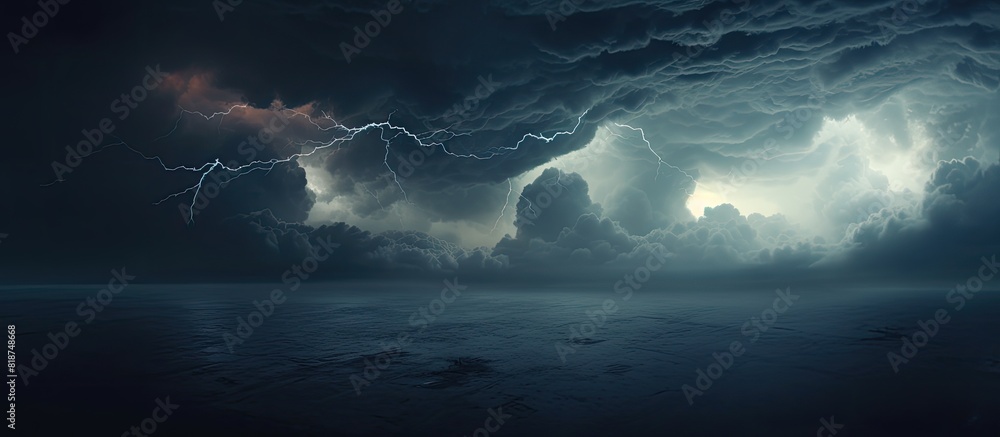 The sky filled with menacing dark clouds before a thunderstorm creating an atmosphere of impending danger. Creative banner. Copyspace image