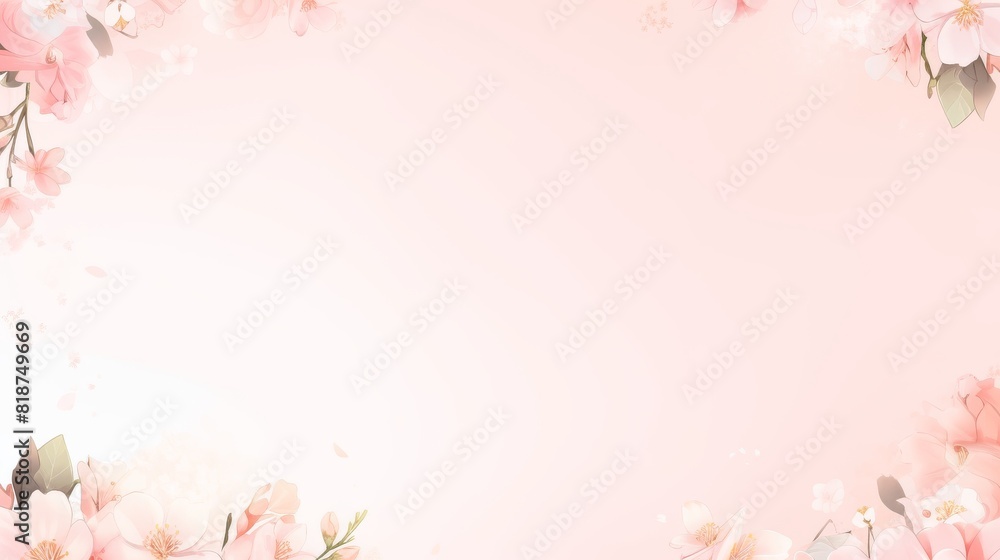 Pale pink cherry blossoms adorn the corners of a gentle, blush-toned background, perfect for spring themes