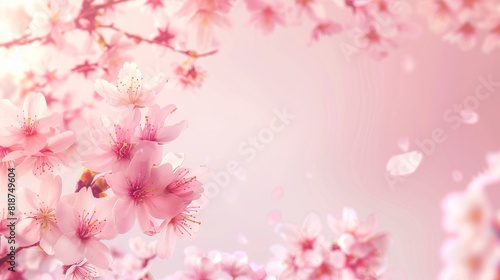 Wallpaper Mural Delicate pink cherry blossoms in full bloom against a soft, warm backdrop with sun rays and floating petals Torontodigital.ca