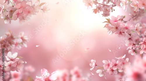 Cherry blossoms in full bloom with a soft focus on petals and sunlight creating a serene springtime scene