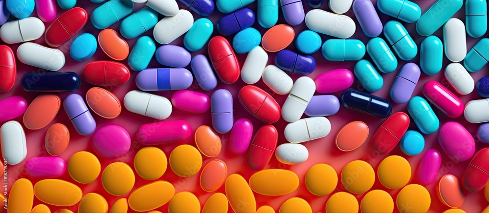 Colorful background with copy space image featuring a top view of pills capsules Colorful background with copy space image featuring a top view of pills capsules