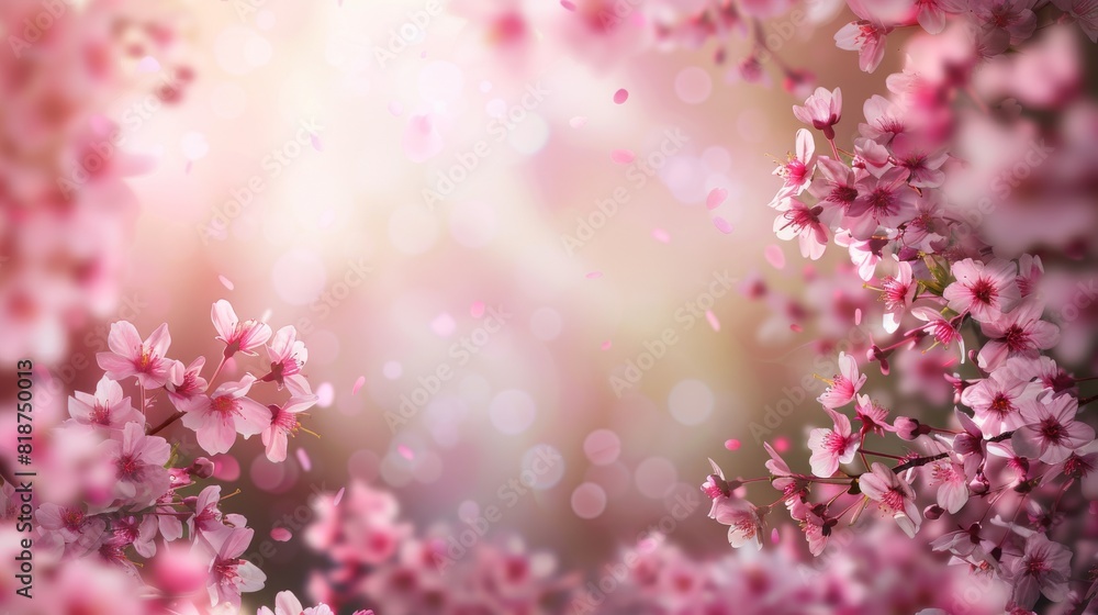 Pink cherry blossoms with radiant sunlight and bokeh effect create a dreamy and romantic atmosphere Pink cherry blossoms with radiant sunlight and bokeh effect create a dreamy and romantic atmosphere