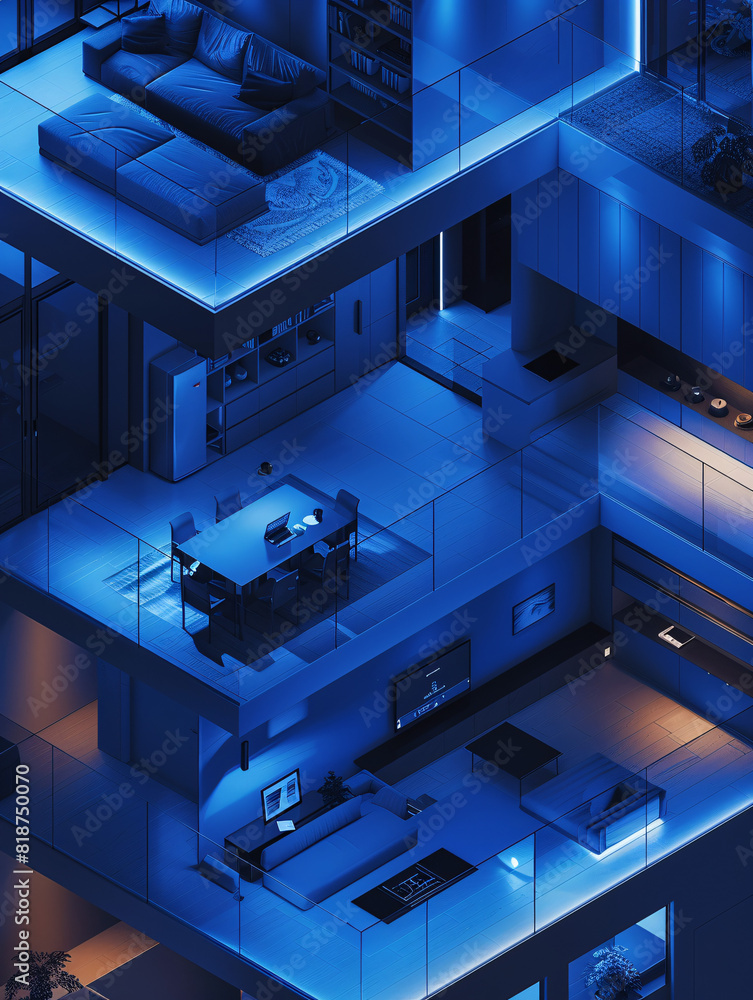 Within the sleek interior of an AI-augmented reality smart home, a person holds a remote control, managing modern smart home components with ease. The futuristic setting and minimalist color scheme Within the sleek interior of an AI-augmented reality smart home, a person holds a remote control, managing modern smart home components with ease. The futuristic setting and minimalist color scheme
