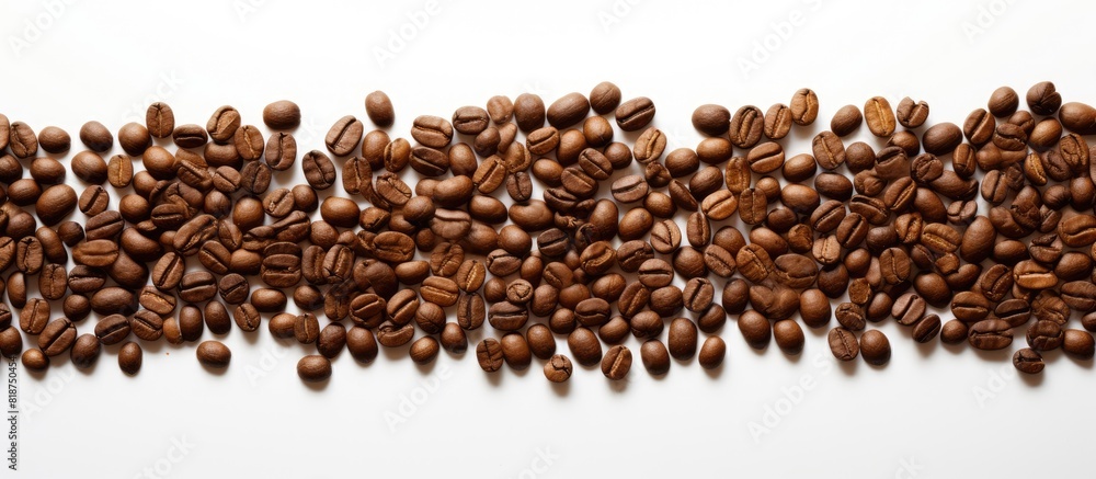 A top down view of a sun made of roasted coffee beans against a white backdrop providing copy space for your messages A top down view of a sun made of roasted coffee beans against a white backdrop providing copy space for your messages