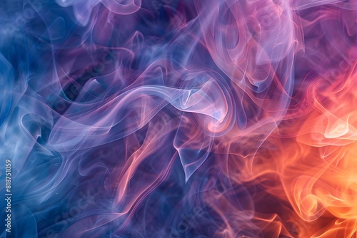 Colorful Abstract Smoke on Black Background with Swirling Patterns and Flowing Energy