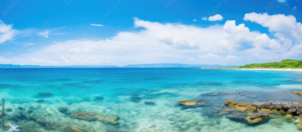A mesmerizing seascape of Okinawa s Miyakojima with its stunning beauty offers a captivating copy space image A mesmerizing seascape of Okinawa s Miyakojima with its stunning beauty offers a captivating copy space image