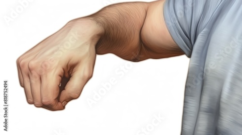 Closeup of a hand patting a shoulder, isolated on white background, reassuring and supportive, ideal for encouragement and teambuilding promotional materials