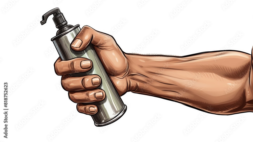 Hand holding a muscle cramp relief spray, closeup, isolated on white background, practical and effective, ideal for pain management and athletic recovery promotions Hand holding a muscle cramp relief spray, closeup, isolated on white background, practical and effective, ideal for pain management and athletic recovery promotions