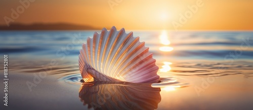 A sun reflected white shell acts as a background in the sea Copy space image