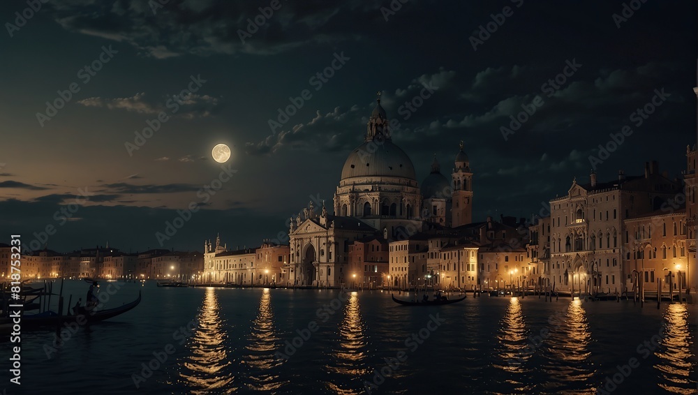 Venice at night with gondola
