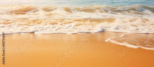 Beautiful golden beach with waves perfect for a copy space image