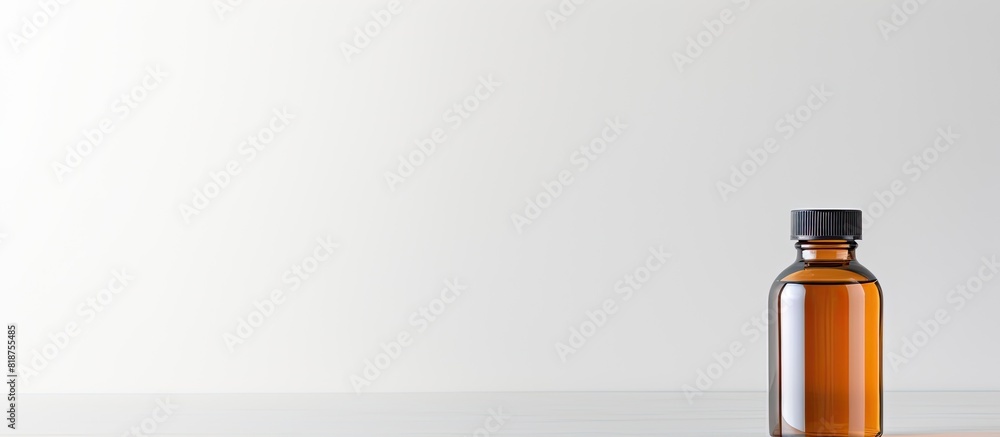 A medicine bottle sits on a table with a plain white background surrounding it creating a copy space image A medicine bottle sits on a table with a plain white background surrounding it creating a copy space image
