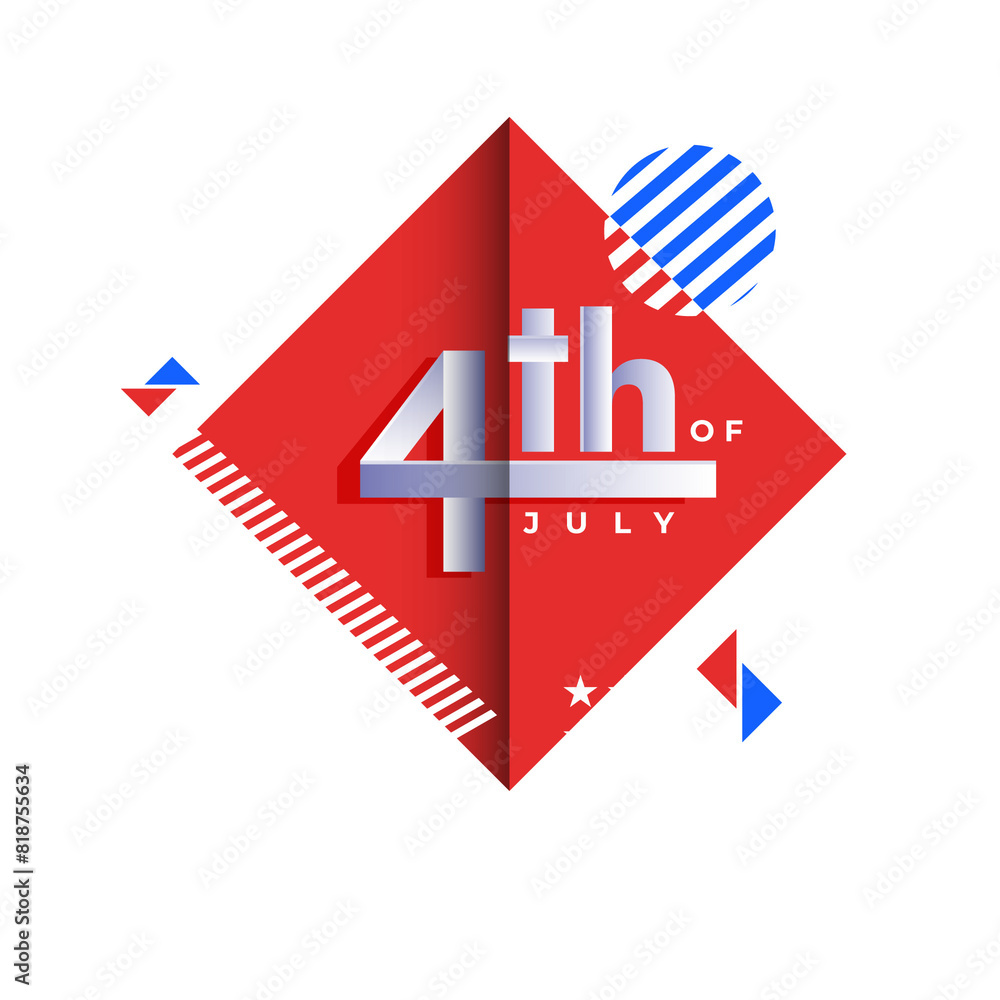 Fototapeta premium 4th Of July, Independence Day poster or template design with abstract elements on png background.
