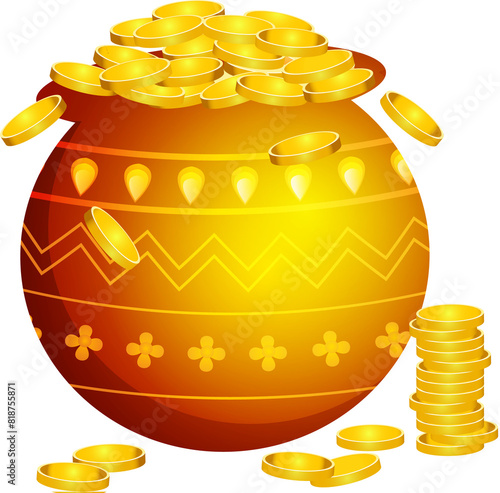 Golden wealth pot illustration on png background. photo