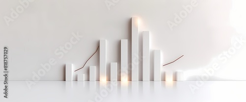 Minimalist bar graph indicating a sudden spike in stock values  set against a flawless white backdrop.