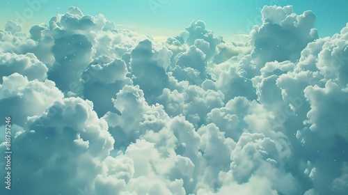 Amazing view of the clouds from above. The image is very serene and peaceful. The clouds are soft and fluffy and look like they are made of cotton.