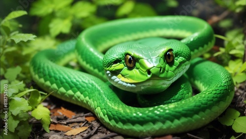 green snake in the grass Generative AI 