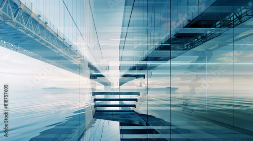 Floating staircase and modern bridge's sleek lines combine in a double exposure.