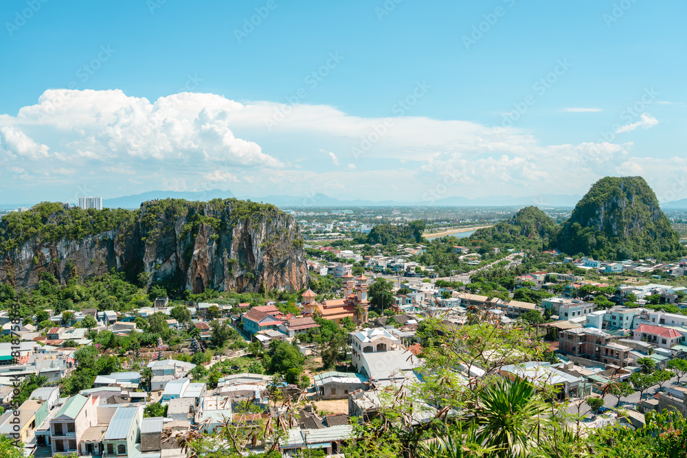 Panoramic city view from The Marble Mountains in Da Nang, Vietnam