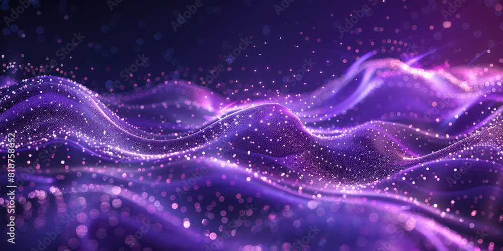 abstract futuristic background with purple glowing neon moving high speed wave lines and bokeh lights. Data transfer concept Fantastic wallpaper, pink blue frequency signal waves as particles	
