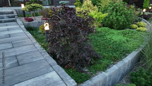 Stone Patio With Steps and LED Garden Lighting