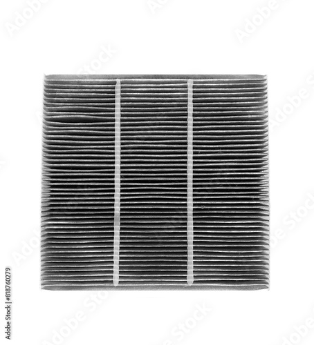 Dirty carbon car air filter with many dust, black and white image of old used carbon car's filter, Car air maintenance concept.